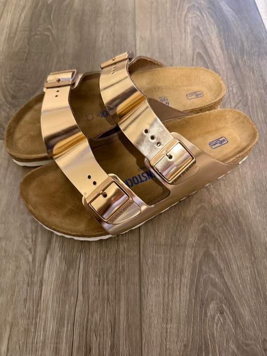 Birkenstock Shoes - Birkenstock Arizona Metallic Rose Gold Sandal with Double Buckles